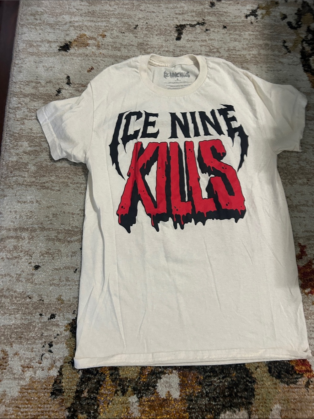 Kids Cream Short Sleeve Graphic Tee with Red/Black Logo